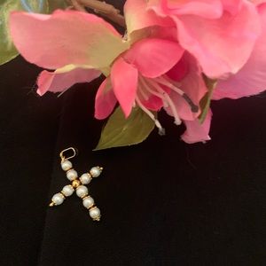 Italian 9 Kt gold and pearl cross pendant.